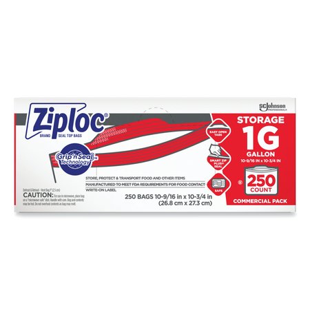 ZIPLOC Double Zipper Storage Bags, 1 gal, 1.75 mil, 10.56x10.75, Clear, PK250 682257